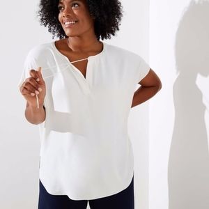 Loft Plus Tie Neck Mixed Media Blouse 24/26